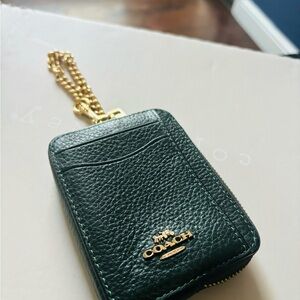 Coach Dark Green Leather Keychain Pouch